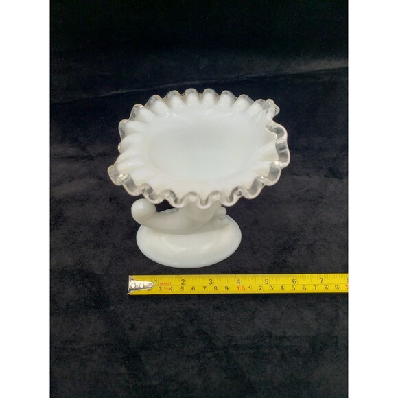 Pair Of Fenton Silver Crest Cornucopia Candleholders 1958-1970 MCM Milk Glass - Picture 8 of 11